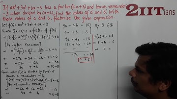 FACTORISATION Ex6 Q24 Class X ICSE | IIT JEE  find the values of a and 6.