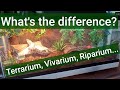 Differences between terrarium, riparium, vivarium... etc.