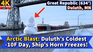⚓Arctic Blast: Duluth's Coldest 10°F Day, Ship's Horn Freezes!