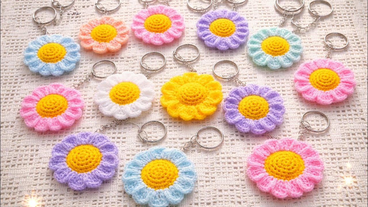 Örgü Papatya Anahtarlık/ Tığ İşi Papatya Anahtarlık/ Kolay Papatya Anahtarlık Tarifi
