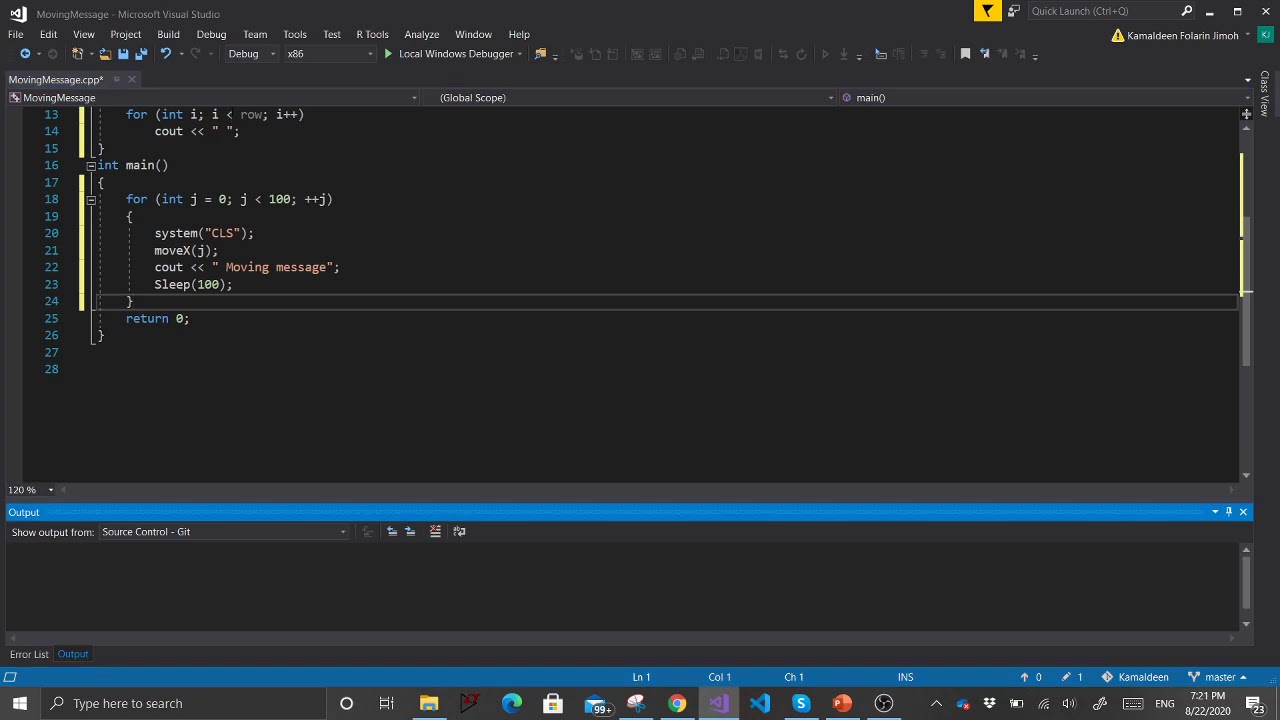 Creating a moving message in visual studio