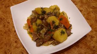 Желудки сердечки куриные с картошкой Желудки сердечки куриные с картошкой