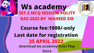 SET-2 POLITY MCQ || KAS-2022|| BY WAHEED SIR