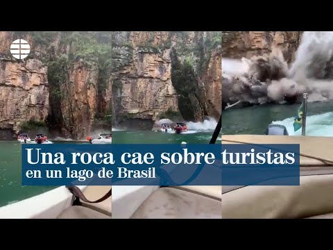 Una roca gigante se desprende sobre lanchas turísticas en un cañón de Brasil
