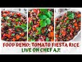 Making raw vegan BLOOMED TOMATO FIESTA RICE on Chef AJ Live