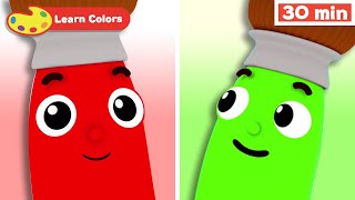 Learn Colors for Babies w Petey the Paintbrush | First words for kids | Red & Green colors for kids