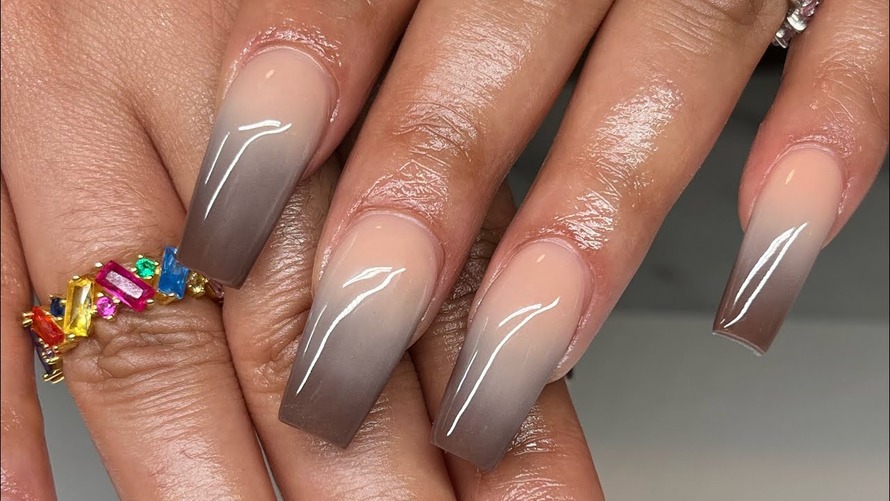How to do Acrylic Ombré Nails For Beginners | Coffin Shape Nail Tutorial | Nude and Brown Ombré