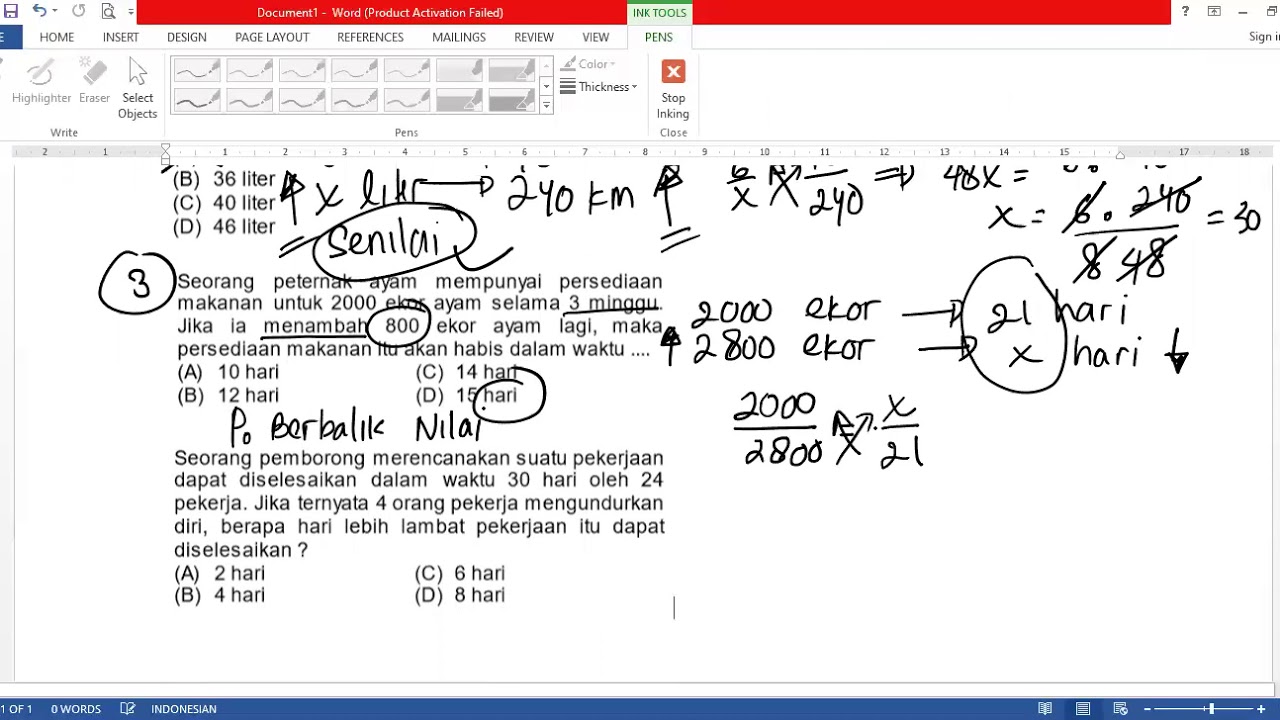 Soal Perbandingan Senilai Dan Berbalik Nilai