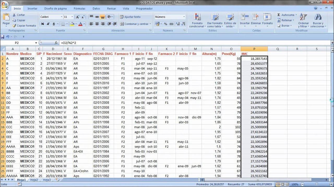 Formula para calcular imc no excel