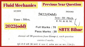 !! Fluid Mechanics!! 2022 (odd) !! SBTE previous Year Question !! Objective Analysis!!