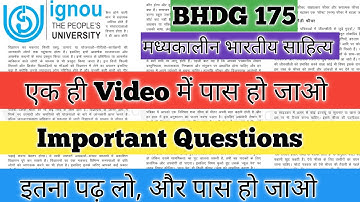 BHDG 175 Important Questions BHDG 175 Pervious Year Question BHDG 175 मध्यकालीन भारतीय साहित्य IGNOU