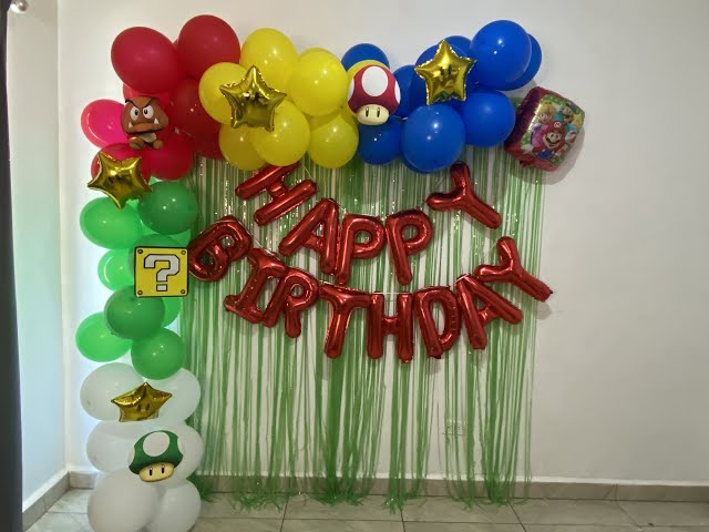 Decoración de Mario bros en casa con globos 