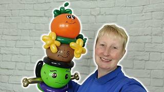 DIY Halloween Tabletop Balloon Stack: Frankenstein, Scarecrow & Pumpkin