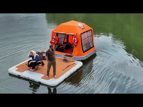 WE BUILT A TERRACE FOR OUR FLOATING TENT l 24 Hour Camping on the Lake 