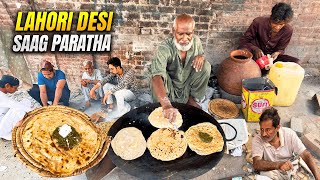 53 YEAR'S OLD DESI CHEAPEST SAAG PARATHA IN LAHORE | DESI NASHTA - SAAG MAKHAN WITH ALOO PARATHA