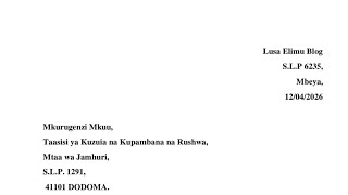 Mfano wa Barua ya Maombi Nafasi za Kazi Takukuru