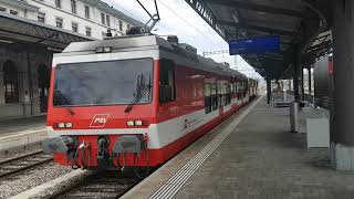 Ein RHB BDeh 25 3/6 (Rorschach - Heiden - Bahn) bei der Abfahrt in Rorschach.