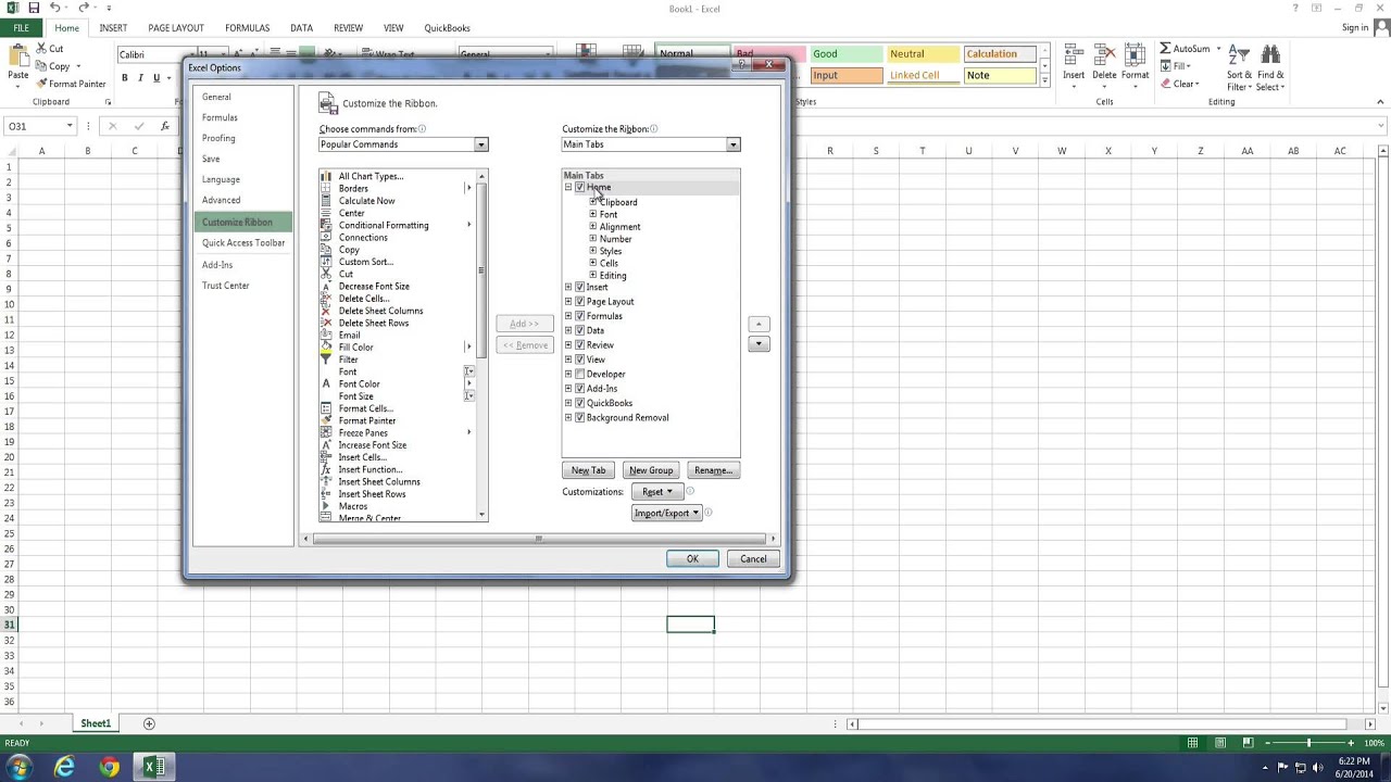 Excel 2013 Customize The Ribbon Youtube