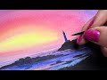 Watercolor sunset lighthouse landscape tutorial for beginners