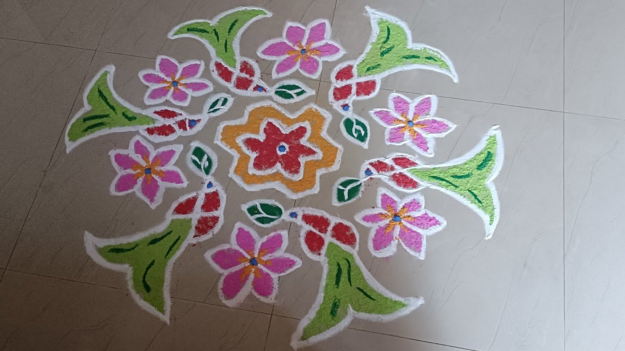 15*8dots Rongoli kolam/simple and attractive flower bird's rongoli ...