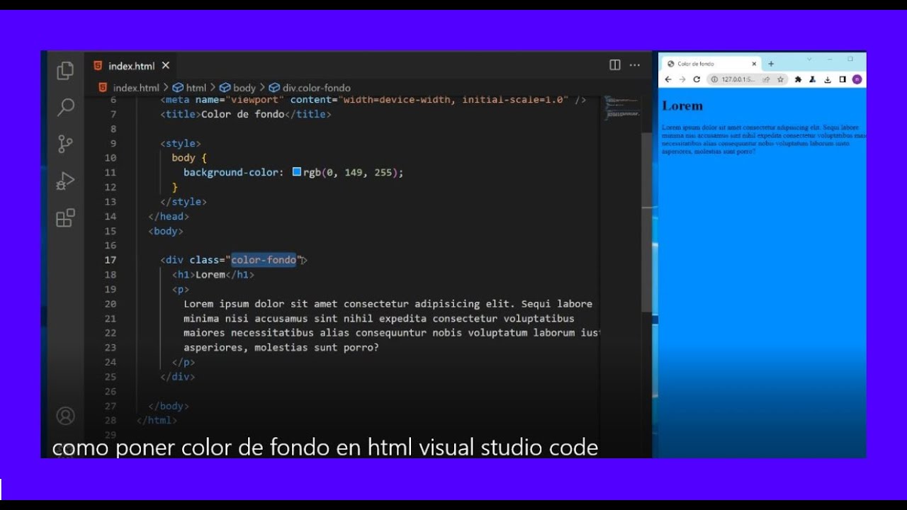 como PONER COLOR de FONDO en HTML VISUAL studio CODE ? - YouTube