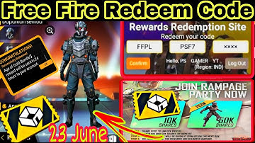 FREE FIRE REDEEM CODE TODAY 23 JUNE | 2X CUSTOM ROOM CARD,BUNDLE | TODAY FF REDEEM CODE