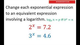 Change Each Exponential Expression To An Equivalent Expression Involving A Logarithm. P3