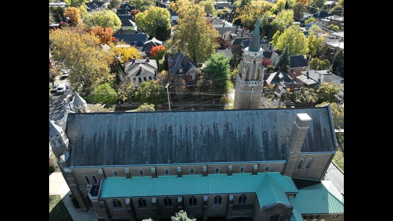 Drone Washing a 100-year-old Church Slate Roof Cleaning