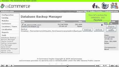 Backup and restore your database in osCommerce by VodaHost web hosting