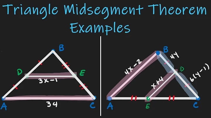 Using the triangle midsegment theorem - Examples to solve for x and y.
