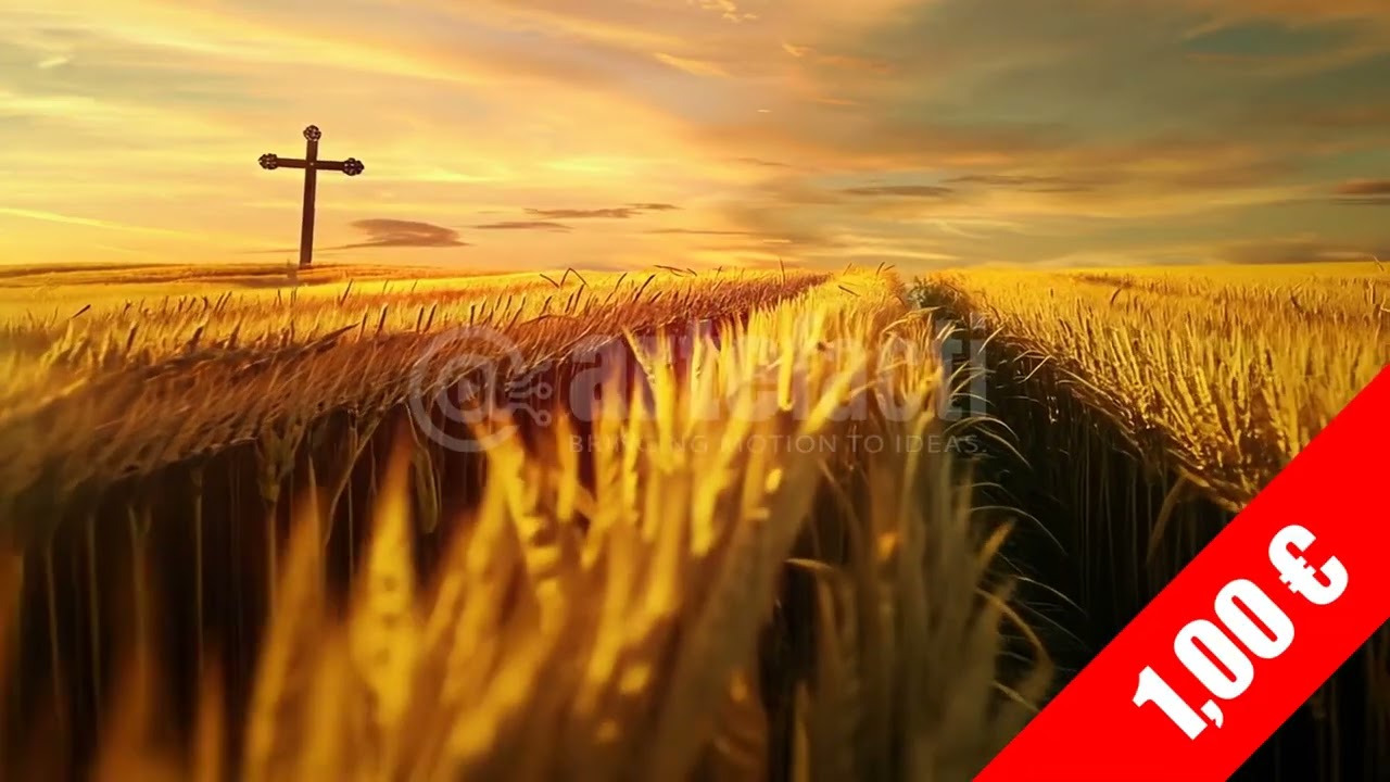 Rustic Wooden Cross in Golden Wheat Field at Sunrise | HD Stock Video
