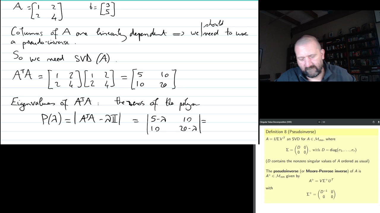 UofM - MATH 2740 - Lecture 09 - Part 2 - SVD and pseudo-inverse (example)