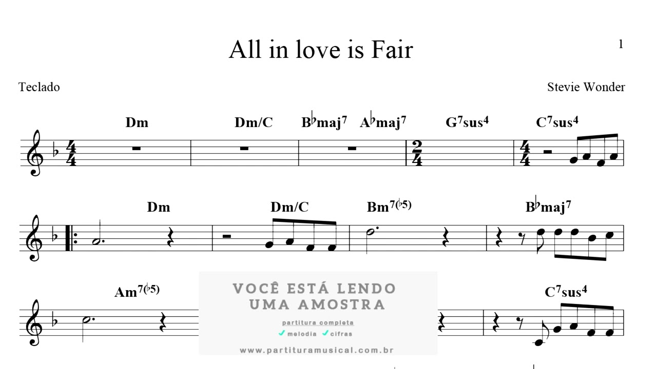 Super Partituras - All In Love Is Fait (Stevie Wonder), com cifra