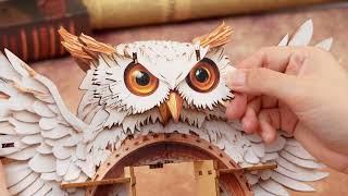 Snowy Owl 3D Wooden Puzzle Clock | Cutywood DIY Craft Kit screenshot 3