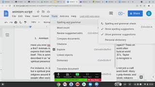 Using spell check on google docs