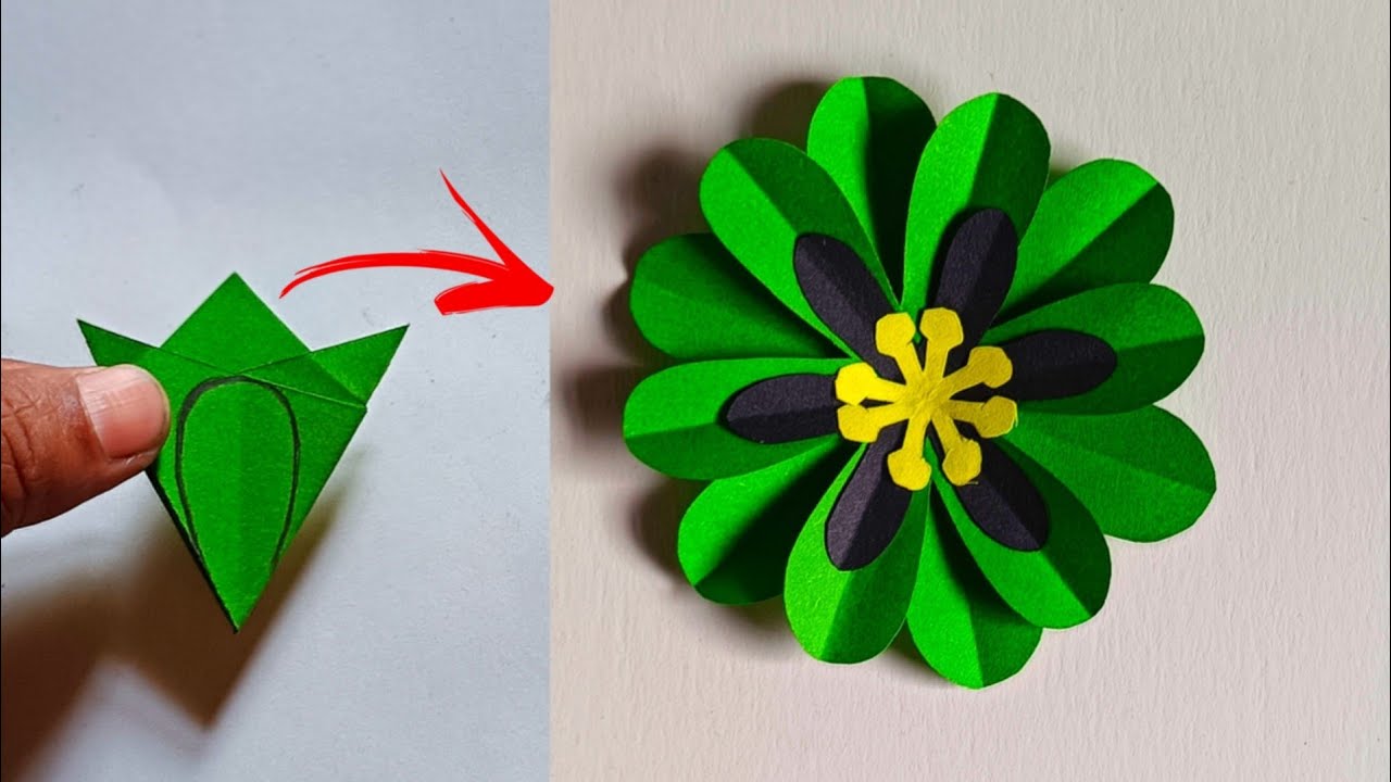 How To Make Easy Green Paper Flower Craft Easy Paper Flower Idea Paper Flower Kaise Banaen