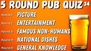 Virtual Pub Quiz 5 Rounds Picture, Entertainment, Geography, Anagrams and General Knowledge No.34