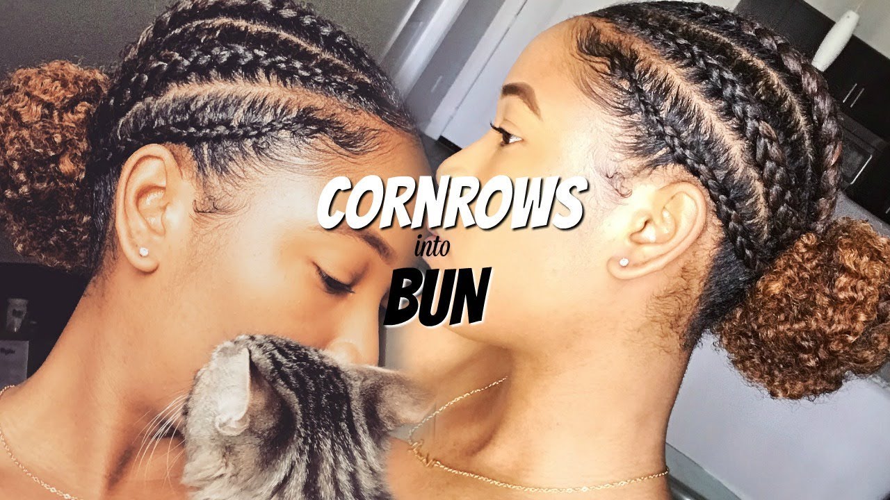 CORNROWS INTO BUN ! NATURAL HAIR PROTECTIVE STYLE SUNKISSEDCURLS