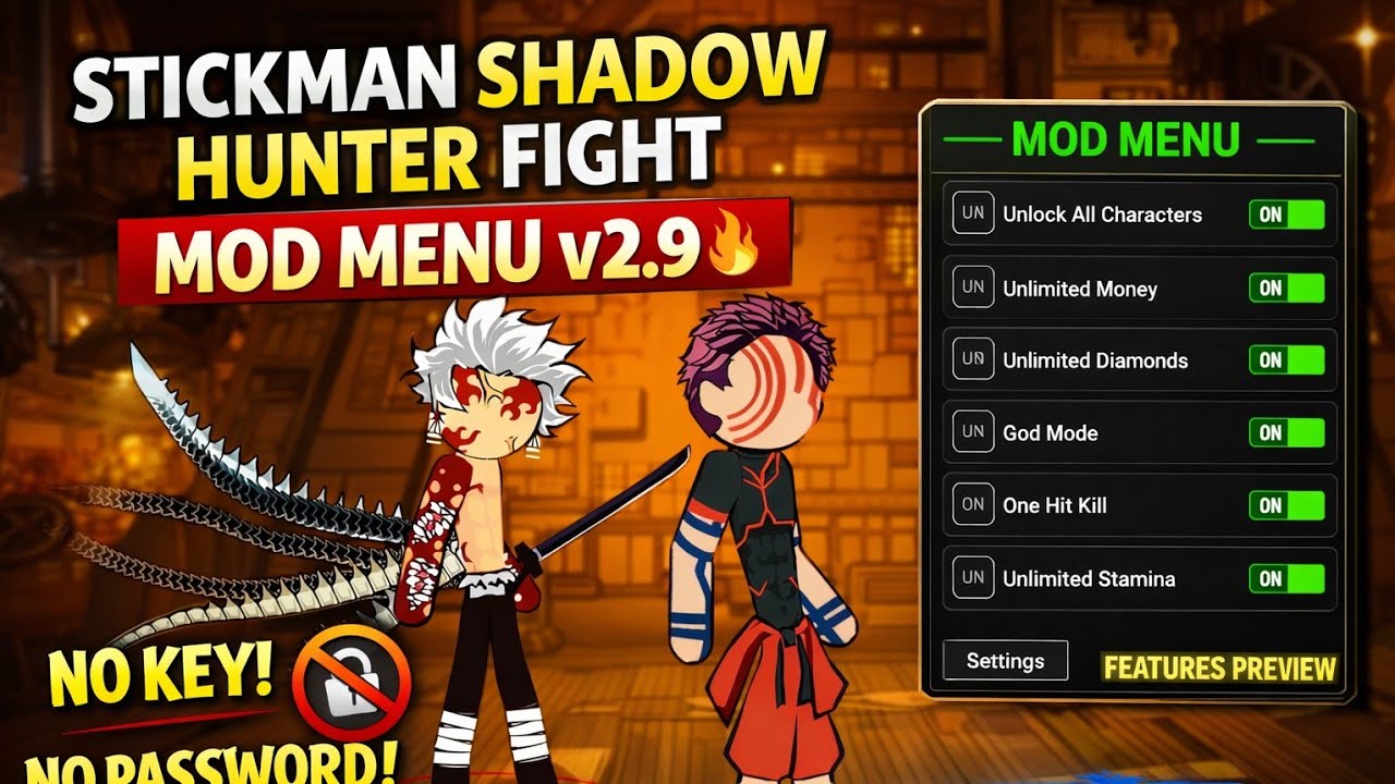 Stickman Shadow Hunter Fight MOD MENU v2.9🔥 | No Key, No Password | Download Cepat! 2026 🔥