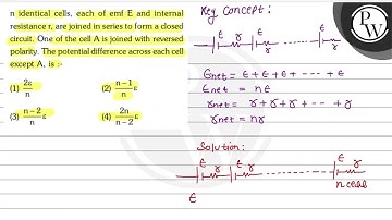 n identical cells, each of emf \( E \) and internal resistance \( \mathrm{r} \), are joined in s...