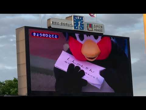 つば九郎！ファールボールから逃げた後阪神の梅野にタッチして令和最初のきょうのひとこと
