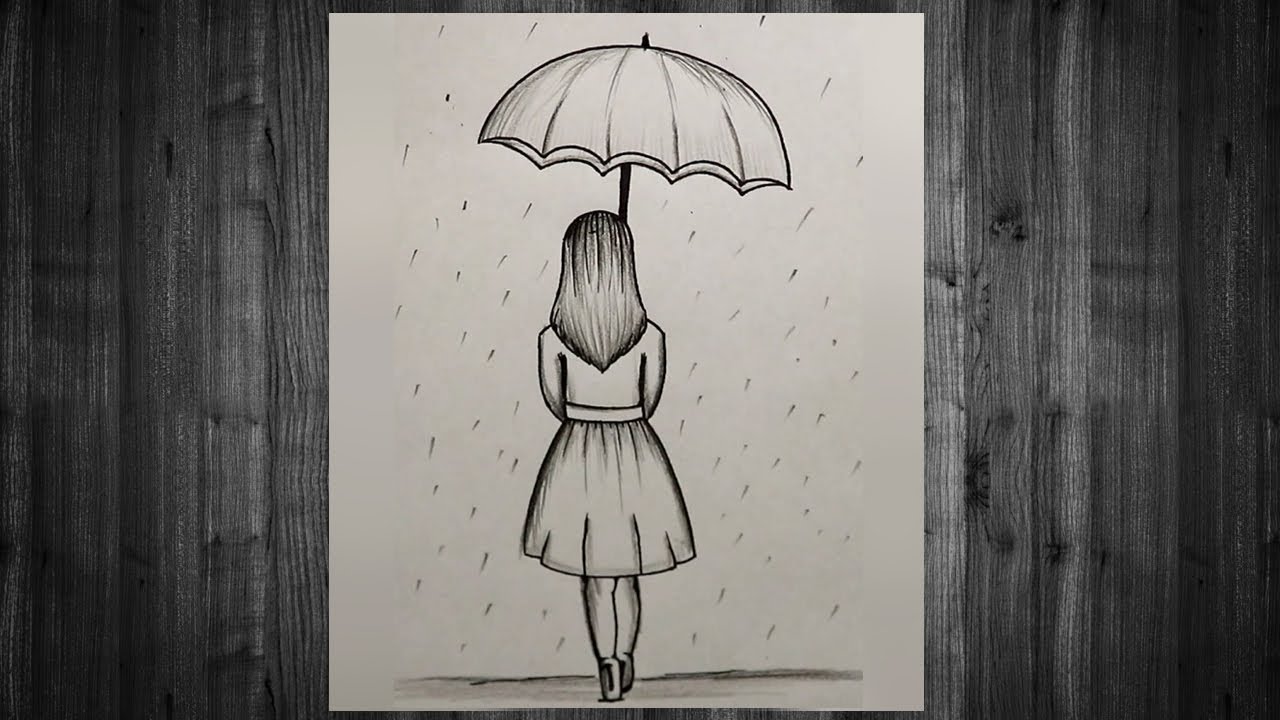 Girl with Umbrella in Rain Sketch Easy For Beginners - YouTube