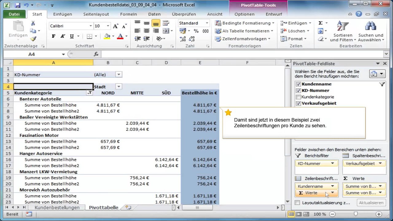 Eine Pivottabelle erweitern in Excel 2010 - YouTube