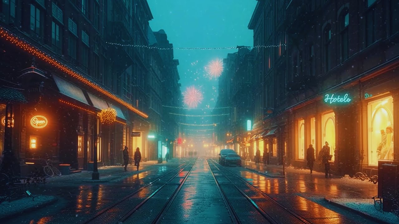 City Lights in Falling Snow | Relaxing Urban Ambience for Sleep, Focus & Calm