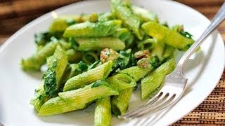 Penne con pesto de Espinacas - Recetas de cocina italiana- Recetas de pasta