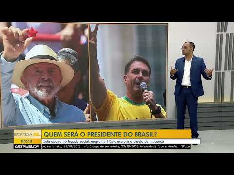 Política: Lula aposta no legado social, enquanto Flávio explora o desejo de mudança. 23/10/26