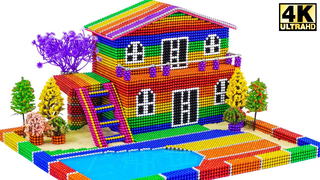 [Magnetworld] Cómo Construir Una Bonita Casa Con Piscina Y Tobogán Usando Bolas Magnéticas #21