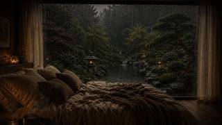 3 Hours of Relaxing Rain Sounds | Warm Bedroom Refuge Overlooking the Woods