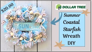 DIY DOLLAR TREE COASTAL BEACH WREATH | SUMMER STARFISH NAUTICAL HOME DECOR WREATH DIY