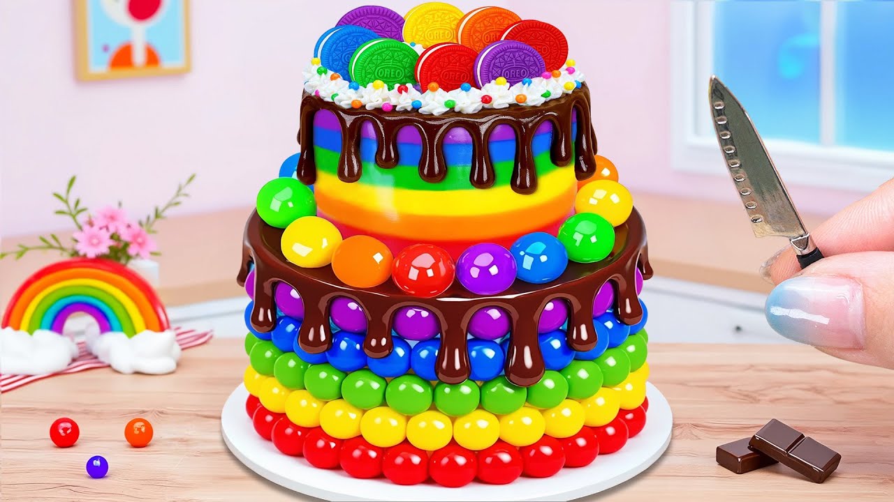 Stunning Rainbow Chocolate Cake 💗 ASMR Relaxing Mini Cake Decorating 💖 Chocobite Bakes
